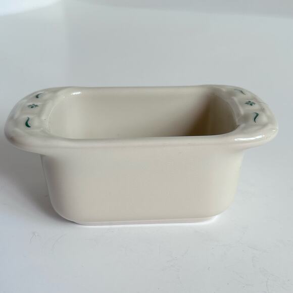 Longaberger Woven Traditions Cream and Green Trim Small Loaf Pan 4” - Picture 1 of 5